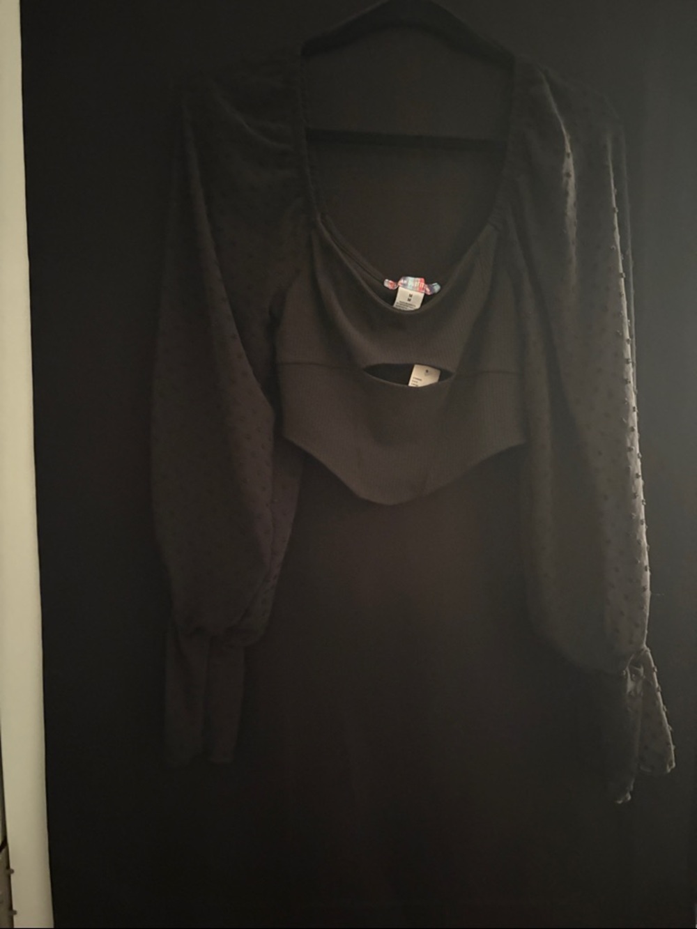 Urban Outfitters Black Long Sleeve Cutout Top with Puff Sleeves